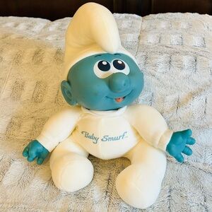 Big Baby Smurf Doll Vintage Vinyl face and hands. Rare find 15” by Hasbro blue
